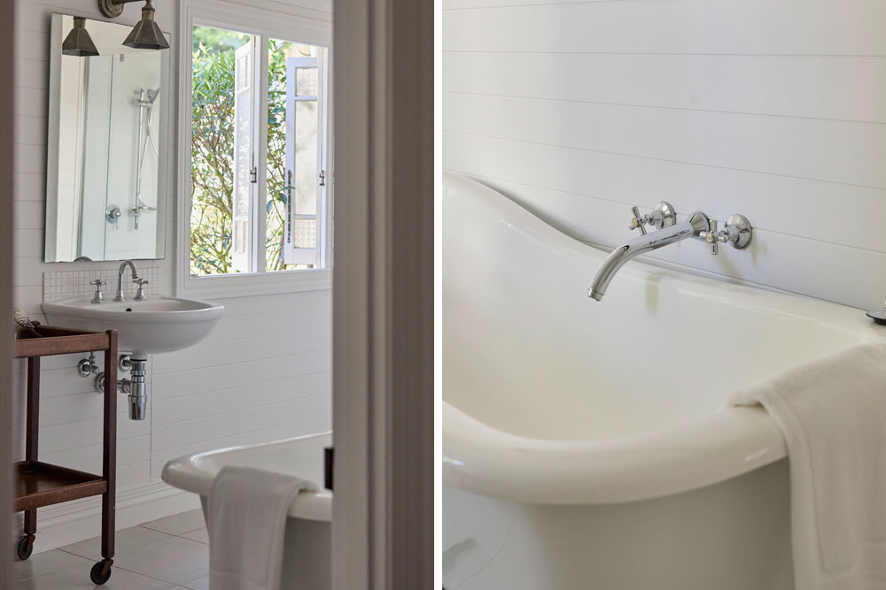 Stewart Suite ensuite bathroom featuring a beautiful heritage-style basin at Bangalow Guesthouse in the Byron Bay hinterland