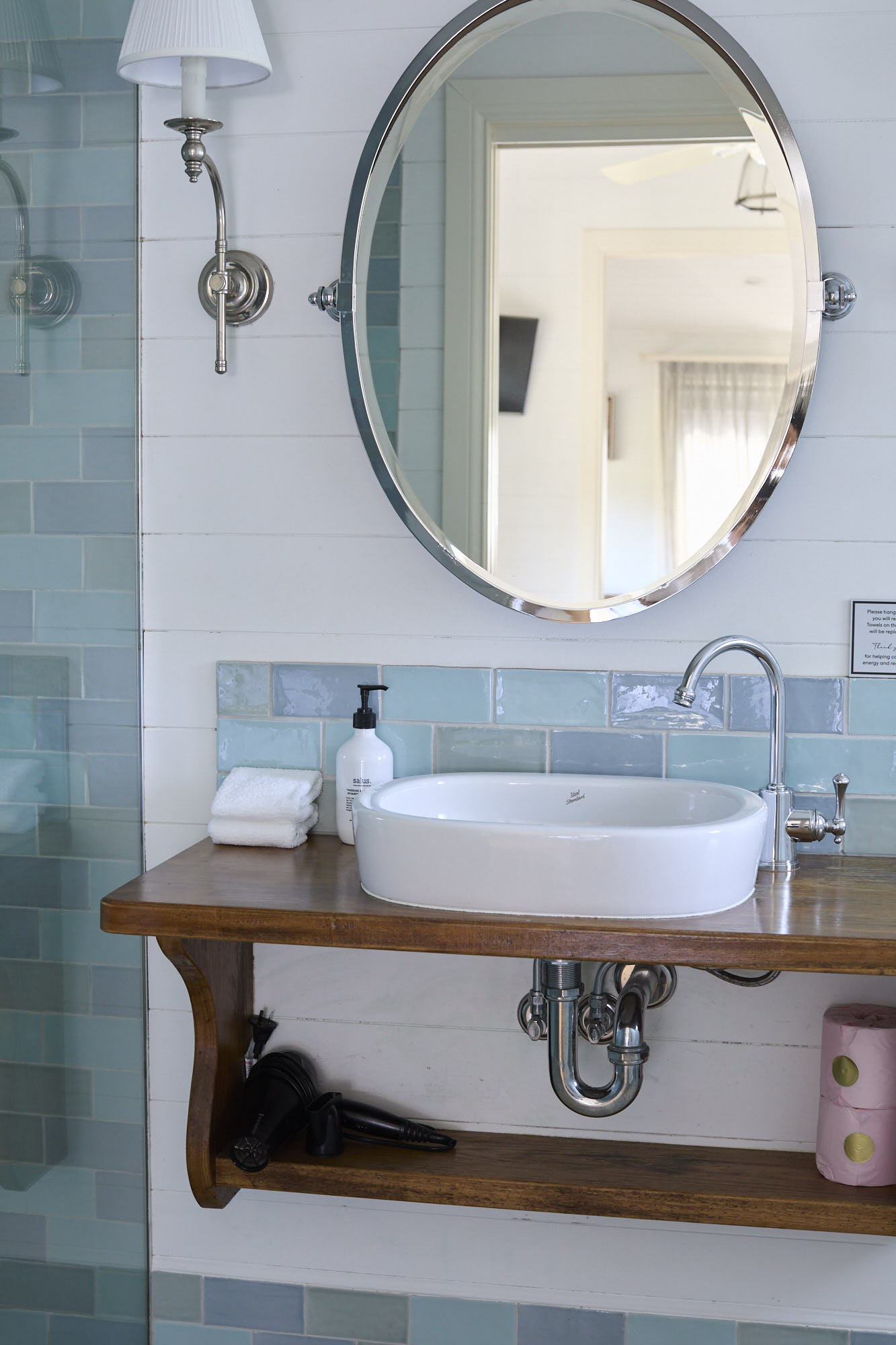Elegant ensuite bathroom in Mrs Lentaigne’s Cottage at Bangalow Guesthouse with heritage-inspired design and luxury finishes