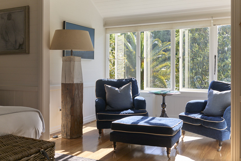 Dr Bracken Suite sitting area at The Bangalow Guesthouse with relaxing garden view window