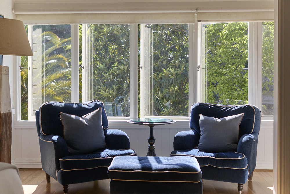 Dr Bracken Suite sitting area with beautiful garden window views at The Bangalow Guesthouse