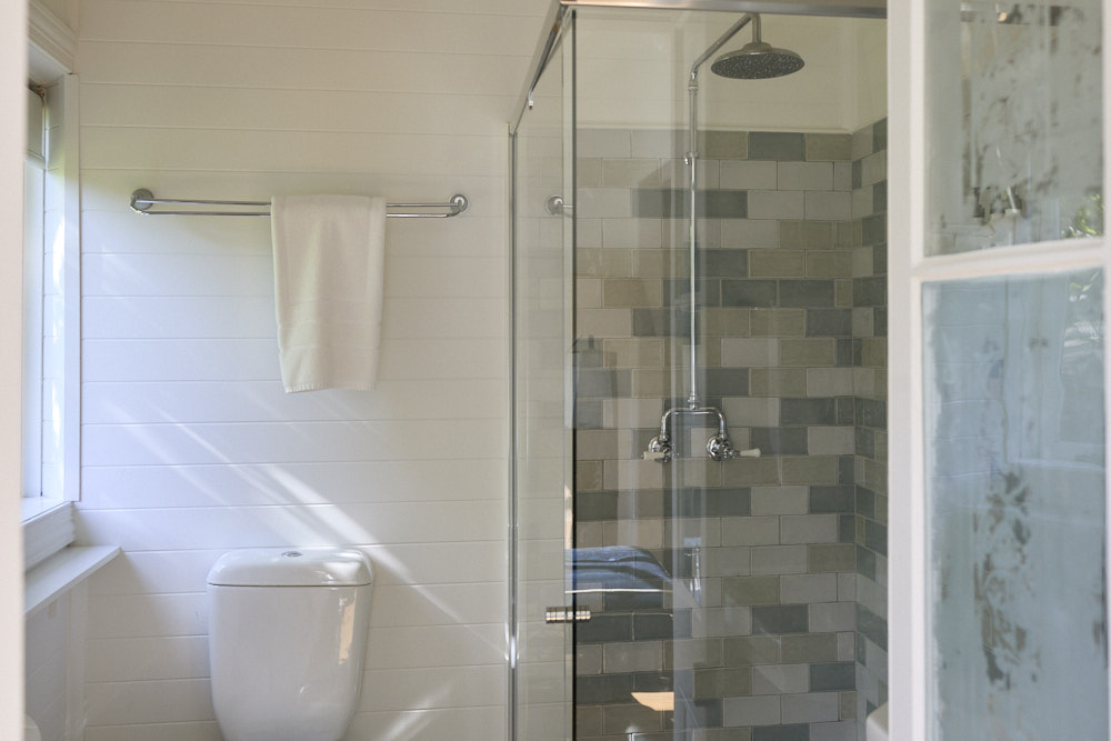 Private ensuite in the Dr Bracken Suite at The Bangalow Guesthouse with elegant heritage styling