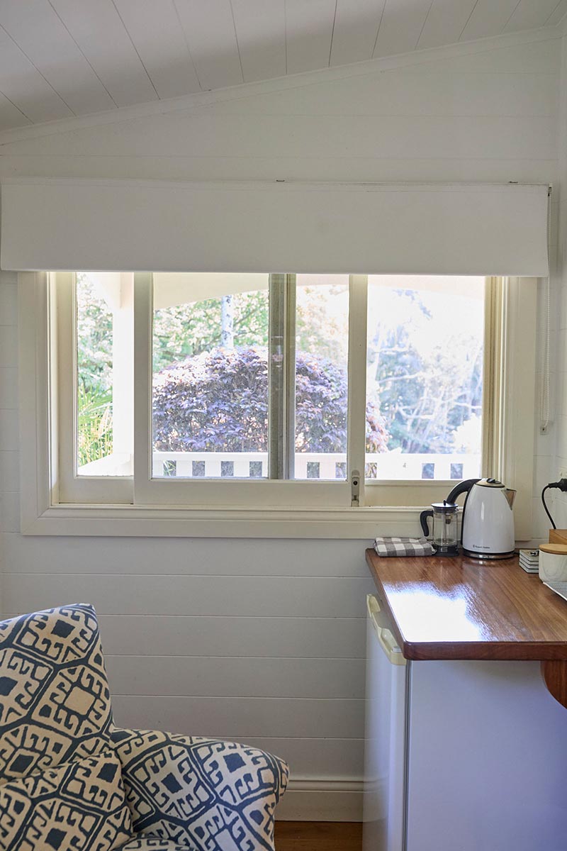 Lawrence Cottage Coffee Station — A Sweet Morning View Peaceful garden view from the private coffee station in Lawrence Cottage at Bangalow Guesthouse