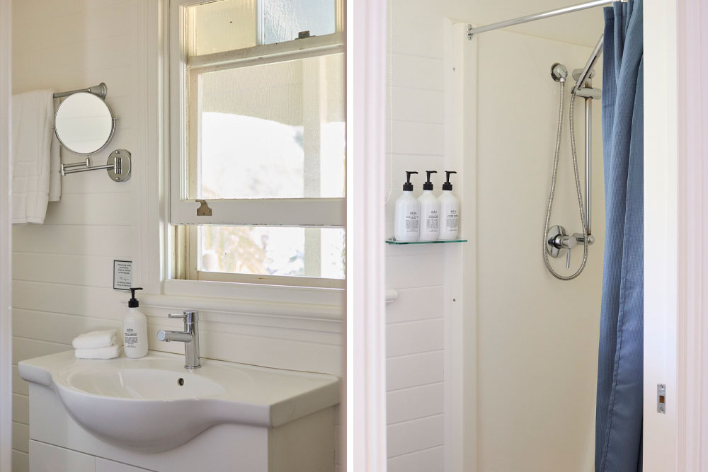 Private ensuite bathroom in the Joseph Snow Suite at Bangalow Guesthouse with elegant heritage details