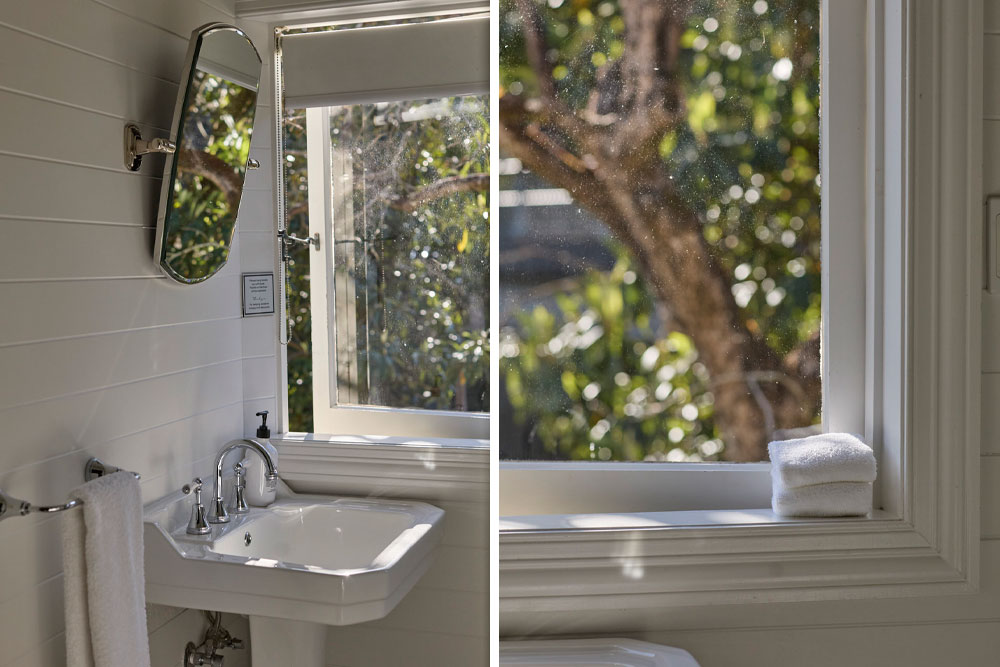Mary James Suite private ensuite with beautiful garden window view at Bangalow Guesthouse in the Byron Bay hinterland