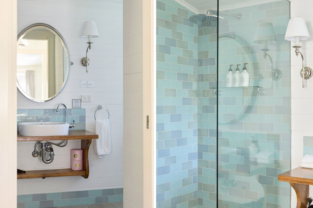 Heritage-style bathroom in Mrs Lentaigne’s Cottage at Bangalow Guesthouse with elegant fittings and soft lighting